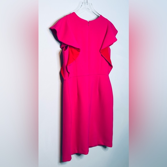 Ann Taylor Fuchsia Hot Pink Red Midi Sheath Flutter Sleeve Dress NWT - Picture 7 of 12